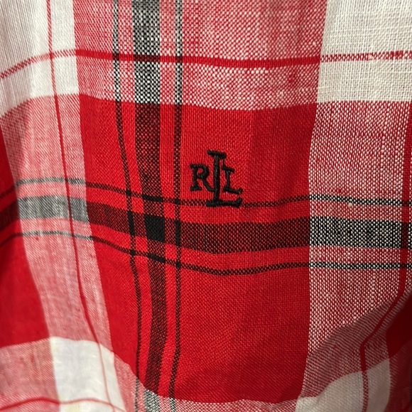 Lauren Ralph Lauren country tie up sleeveless collared top red black dark blue - Picture 3 of 4